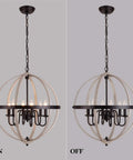 Farmhouse Globe Pendant Light Chandelier With Oak White And Oil Rubbed Bronze, Rustic Retro Ceiling Fixture On and Off