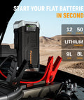 All In One 5000A Jump Starter With Air Compressor And 150 PSI Tire Inflator Portable 12V Jump Box with clamps on vehicle engine