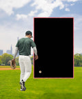 Baseball Batting Cage Backstop 4x6 Ft Heavy Duty PVC Vinyl Net With Strike Zone in park with player approaching
