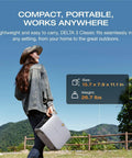 Person holding Delta 3 Classic Go-To Portable Power Station 1024Wh LiFePO4 Battery, 1800W AC Output, standing outdoors.