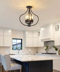 Go-To Four Light Farmhouse Semi Flush Ceiling Light In Black in modern kitchen setting