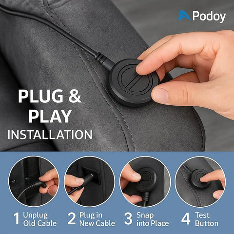Durable 2 Button 5 Pin Power Recliner Hand Control Replacement With 90 Degree Plug For Tight Spaces Ergonomic Lift Chair Remote Space Saving Angled Connector Universal Compatibility ABS Plastic Built To Last, plug-in installation