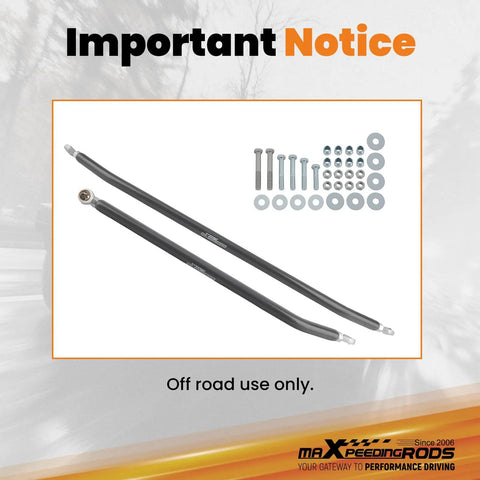 Beefed Up Steering Kit With Adjustable Heim Joints For Cherokee XJ, Grand Cherokee ZJ, Comanche MJ, Wrangler TJ And LJ With 2.5 Inch Lift Upgrade For Off Road Toughness, Precise Steering And Smooth Handling. black steering rods, bolts and washers