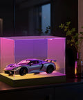 Lit Display Case With RGBW LED Lights USB Powered Switch Panel And App Control For 1:18 Scale Car Models, pink glow