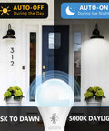 Dusk To Dawn Outdoor LED Light Bulbs 2 Pack 5000K Daylight 720 Lumens 9W 60W Equivalent A19 E26 Auto On Off illustration