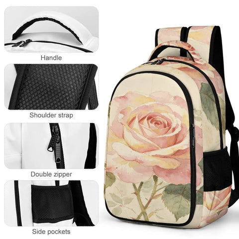 Dope Botanical Rose Sprig Printed Unisex Backpack With Large Capacity For School Travel And Everyday Use Durable Polyester