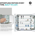 Heavy Duty Anodized Aluminum Bathroom Medicine Cabinet Featuring Adjustable Tempered Glass Shelves And Mirrored Interior, open view with organized shelves.