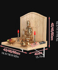 Wall Mounted Buddha Altar Shelf With Lotus Carving And Metal Brackets For Home Meditation And Prayer, Solid Wood Shrine Table
