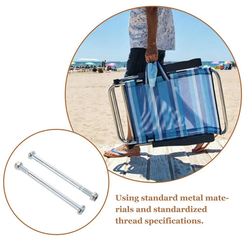 Recliner Chair Hardware Kit One Pair Metal Screws Bolts Nuts on beach with folded chair, ideal for furniture repair.