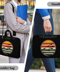 Vintage Scuba Inspired Laptop Tote Bag Leather Computer Case For Work Go To Carryall in black shown as shoulder and handbag