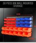 Wall Mounted Storage Bin Rack Kit 30 Piece Parts Organizer For Garage And Shop Durable Plastic With Color Coded Bins