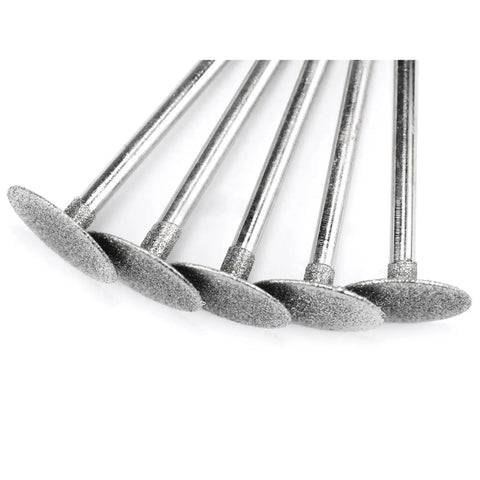 Pro Grade Diamond Burr Set Five Pieces Flat Disc Bits 16mm Diameter With 3mm Shank For Grinding, Carving, And Polishing Gemstone