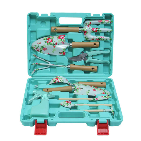 Light Green 10 Piece Garden Tool Set With Trowel Hoe Shovel And Rake For Indoor And Outdoor Gardening With Ergonomic Non Slip Handles