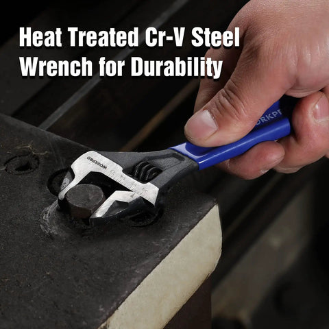 Using Six Inch Adjustable Wrench With Wide Jaw For Medium Bolts M6 To M16 Beefy Heavy Duty CR-V Steel Black Oxide Finish