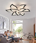 Five Petal Flower LED Flush Mount Ceiling Light With Remote Control Dimmable Acrylic Fixture in modern living room setting