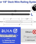 Diagram of 100 Pack One Eighth Inch Black Cable Railing Kit With Left And Right Swage Lag Screws For Wood Posts, includes wrench