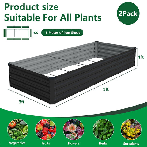 Two Pack Galvanized Raised Garden Beds 108 Inch Long By 36 Inch Wide By 12 Inch High Outdoor Metal Planter Boxes with diagram