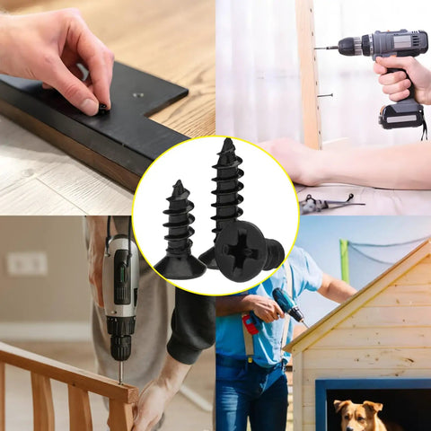Wood Screws Assortment Kit With 600 Pieces Self Tapping Phillips Drive Flat Head Carbon Steel Black Screws In Four Sizes