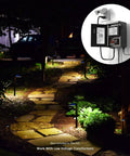 LED Path Light 0.6W Low Voltage Landscape Lighting illuminating stone pathway with inset of required transformer