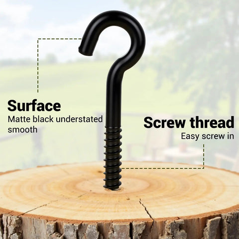 Beefy 3/8 X 4.5 Inch Steel Screw Hooks 10 Pack Tough Self Tapping Eye Bolts With Open Loop displayed on wood surface