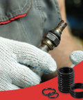 Close-up of XBVV universal metric O-ring kit: metal fitting with Buna-N O-ring and stacked black rubber O-rings