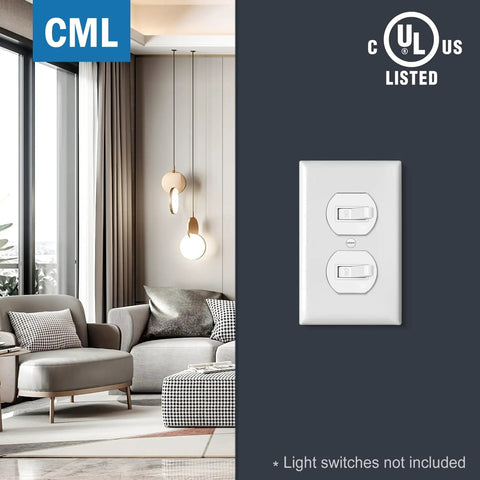 Duplex Outlet Covers Wall Plates 50 Pack 1 Gang White Dual Receptacle Faceplates 2.76 x 4.5 Inches UL Listed Easy Install Contractor Pack With Screws Included on wall.