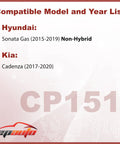 Compatibility list for Premium Cabin Air Filter With Activated Carbon For Hyundai Sonata Gas 2015-2019 And Kia Cadenza 2017-2020