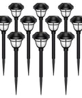 Pack of 10 2 In 1 Solar Lights Outdoor Led Pathway Lights, black with warm white LEDs, modern style for garden pathways, dusk to dawn.