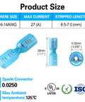 100 Pack Waterproof Heat Shrink Female Spade Connectors 16 To 14 AWG Quick Disconnect Crimp Insulated Marine Grade Blue