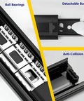 Beefy Heavy Duty Drawer Slides With Ball Bearing Runners Side Mount 1 Pair Steel Cold Rolled Construction Soft Close With Anti Collision Pads Perfect For Kitchen Drawers Dressers And Cabinet Pull Outs 4 To 20 Inches Range close-up of ball bearings and detachable buckle