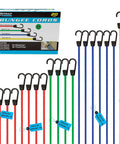 Heavy Duty Bungee Cord Kit With Hooks, 20 Piece Set In 20 24 30 35 40 Inch Lengths, Plastic Coated Hooks, multicolor cords