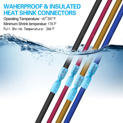 100 Pack Waterproof Heat Shrink Female Spade Connectors 16 To 14 AWG Quick Disconnect Crimp Insulated Marine Grade For Auto Boat Motorcycle ATV DIY