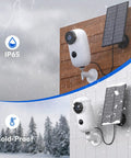 Solar Powered Wireless Outdoor Security Camera With 365 Day Power PIR Motion Detection Alarm Alerts in rainy and snowy conditions.