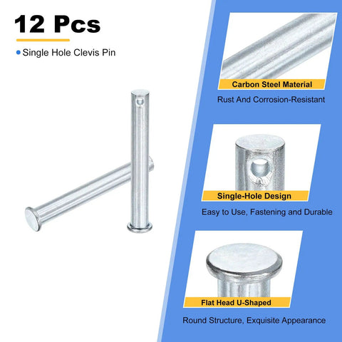 Heavy Duty M10 X 75mm Single Hole Clevis Pins Set Zinc Plated Carbon Steel Flat Head Hitch Pins For Trailer Latches, Mechanics Repair, Furniture Installation, Industrial Equipment, 12 Pieces, 12 pcs
