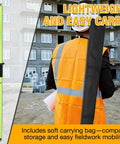 Rock Solid Aluminum Survey Pole Six Point Five Foot Long Rugged Gps Rover Rod Built Tough For RTK GNSS Measurements And Prism Attachments Standard Five Eighth Inch Thread Perfect For Field Crews Daily Hustle with carrying bag and construction background.