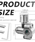 Dimensions and components of Bullet Piercing Valve Kit For Refrigerator 2 Pack Anti Rust Fits 1/4 Inch, 5/16 Inch And 3/8 Inch OD Pipes.