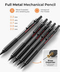 Metal Mechanical Drafting Pencil Set For Sketching And Drawing, five pencils with 0.3-2.0 mm leads, full metal design