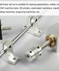 Two Pack 1/4 Inch By 150mm Linear Motion Rods Stainless Steel 304 Shaft Guide For 3D Printer CNC Projects And DIY Craft Tools Built For Makers With Precision Rails For Smooth Motion And Accurate Positioning, shown with couplers and mounts