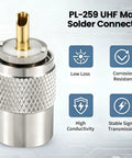 PL-259 UHF Male Solder Connector with features; part of UHF Male Coax Connector Kit 5 Pack With Reducers Teflon 50 Ohm For RG59 RG8 RG8X LMR 400 Cables Ham Radio Antenna Compatibility And Quick Solid Fit For Any Ham Shack Setup Across Bands Dope