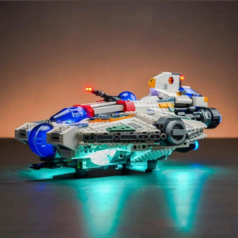 LED Lighting Kit for 75357 Airship Model, USB Powered Copper Wire Light System illuminating the model with bright lights, side view