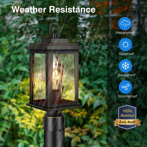 Sweet Outdoor Dusk To Dawn Post Light With Pier Mount Base showcasing weatherproof black aluminum design with tempered glass