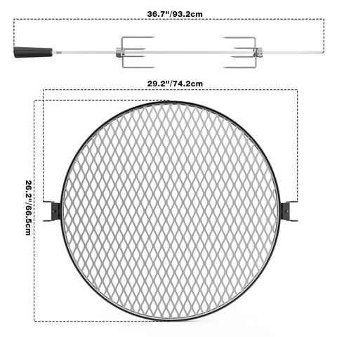 Santa Maria Style Rotisserie Rotating System for Solo Stove Yukon 27 Inch Smokeless Fire Pit Heavy Duty Rotating Grill Attachment dimensions