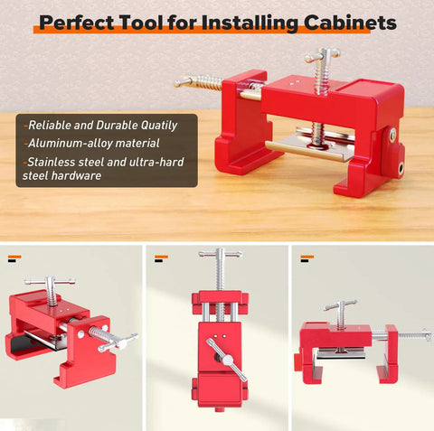 Heavy Duty Cabinet Clamp Set For Face Frame Cabinets With Alignment Plate And Dual Side Screws 2 Pack Delivers Pro Grade Precision And Quick Install Up To 440 Lbs Red, showing multiple angles and features.