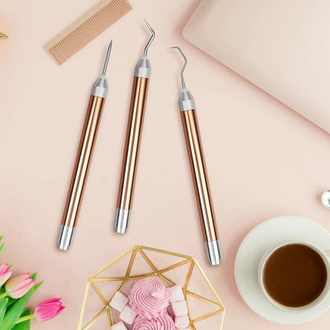 Lighted Vinyl Weeding Tools Set 3 Piece Pin And Hook Led Pen For Easy Iron On Removal Tiny Vinyl Paper Silhouette Work Rose Gold Finish