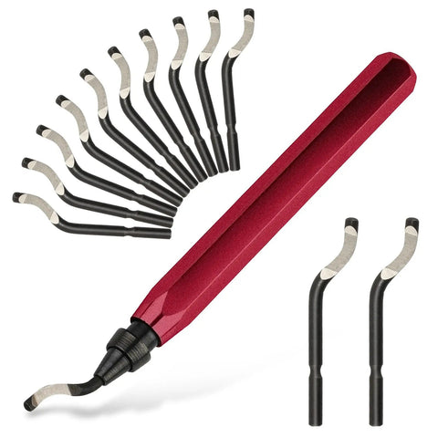 Heavy Duty Deburring Tool Kit With 12 High Speed Steel Blades For 3D Prints Metal PVC And Plastic Red Handle Deburrer