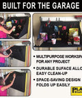 Heavy Duty Portable Standing Desk Workstation For Jobsite And Garage Use Folds Flat For Easy Storage Adjustable Height Hanging Work Surface Black Finish Perfect For Shop Or Office