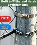 155 Piece Heavy Duty 304 Stainless Steel Cable Tie Gun Kit With 150 Metal Zip Ties securing pole in cold weather