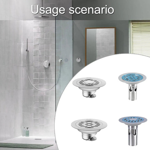 Round Stainless Steel Shower Floor Drain Strainer Cover Heavy Duty Build Stops Gunk And Bad Odors While Snagging Fine Hair For A Slick No Fuss Bathroom Routine in a modern shower setting.