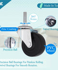 5/16 UNC Threaded Stem 2 Inch Swivel Caster Wheels Set Of 4 With Two Locking And Two Non Locking 1 Inch Stem Length Replacement Wheels