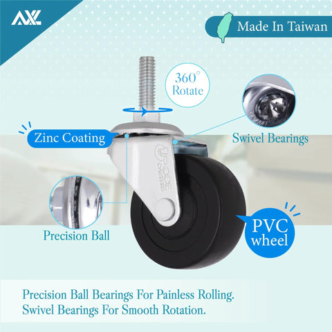 5/16 UNC Threaded Stem 2 Inch Swivel Caster Wheels Set Of 4 With Two Locking And Two Non Locking 1 Inch Stem Length Replacement Wheels